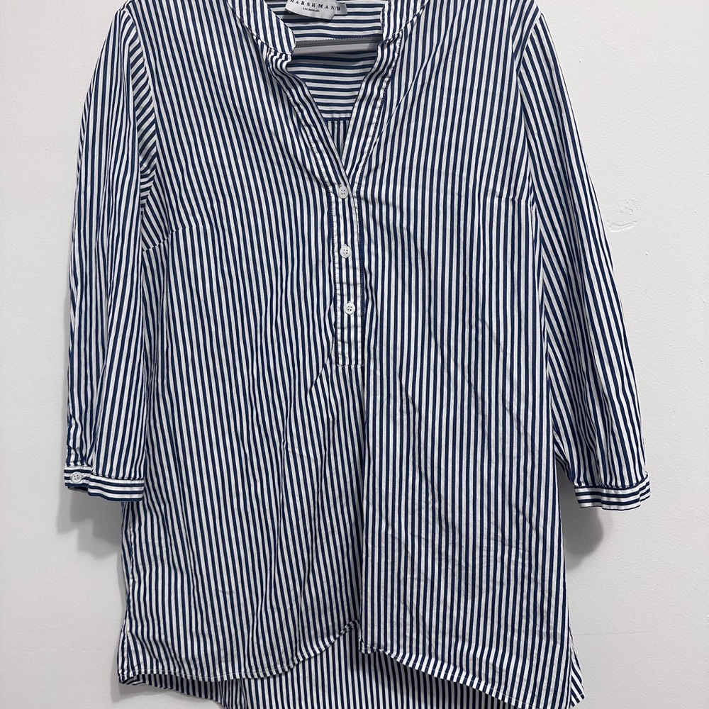 Harshman Anthropologie Striped Navy and White Button Tunic 100% cotton